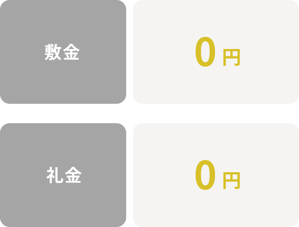 仲介手数料 0円　敷金 0円　礼金 0円